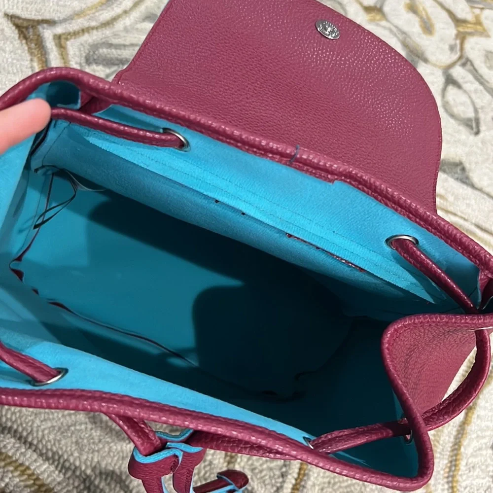 💕OE moda Chloe NWT $1299 Zaki burgundy blue leather large backpack nice 💕